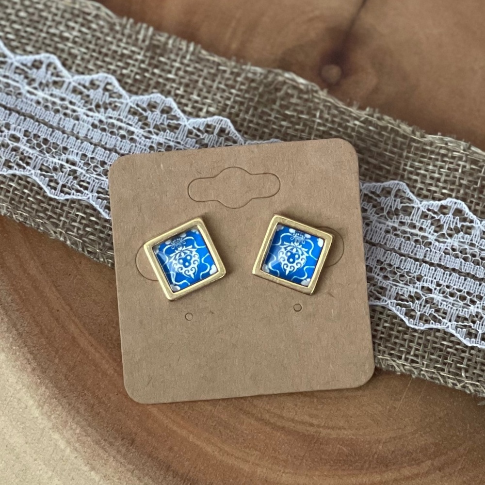 Azulejo  European Blue Tile Inspired Earrings